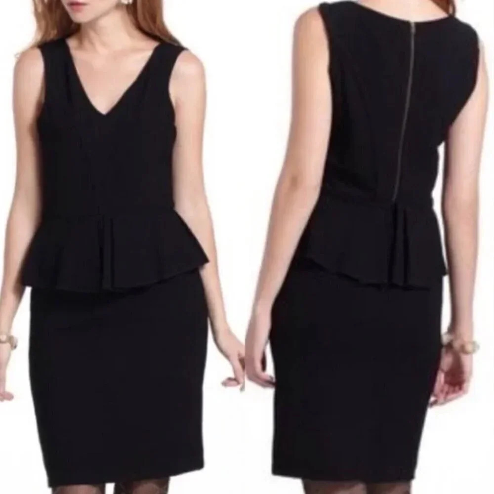 Ganni Programme Miss Marple Black Peplum Dress Sleeveless Sheath Size Medium